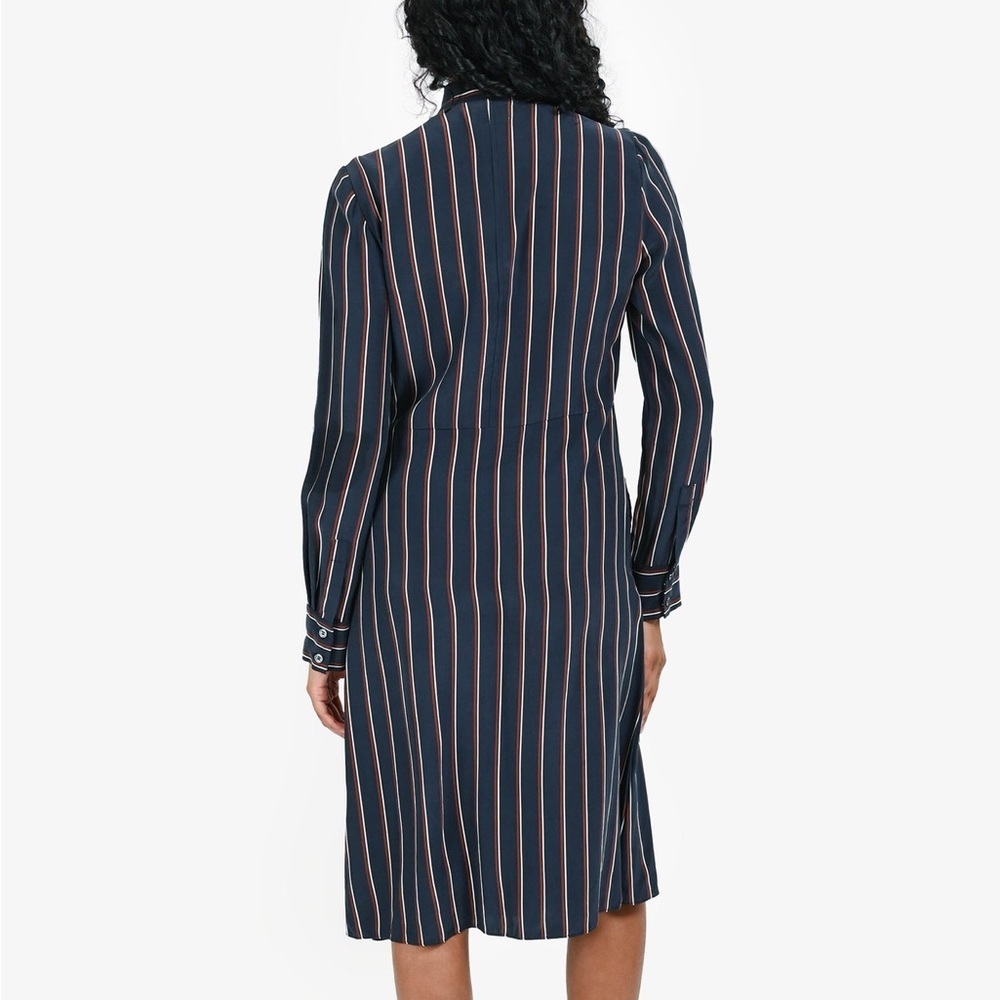Frame Navy Blue Striped Silk Tie Neck Long Sleeve Midi Shirt Dress - Medium - Picture 5 of 8
